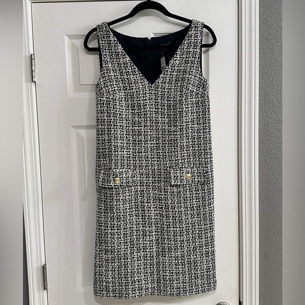 Ann Taylor Monochrome Tweed Midi Dress